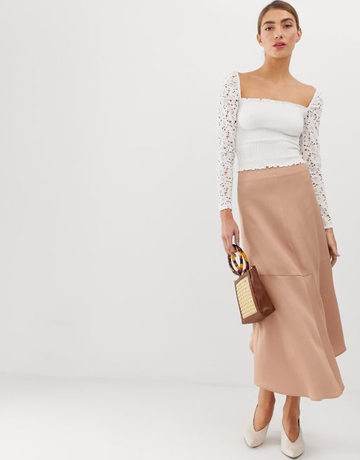 Stradivarius – STR – Midirock aus Satin in Rosa