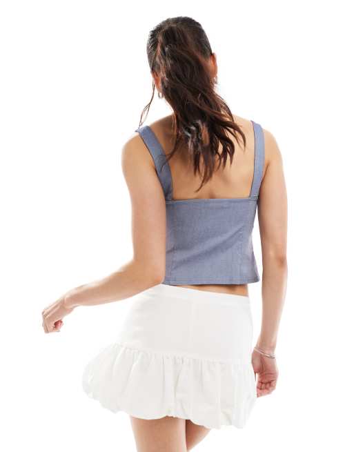 Stradivarius - STR - Mini rok met ruches en stroken in wit, 3 van 5
