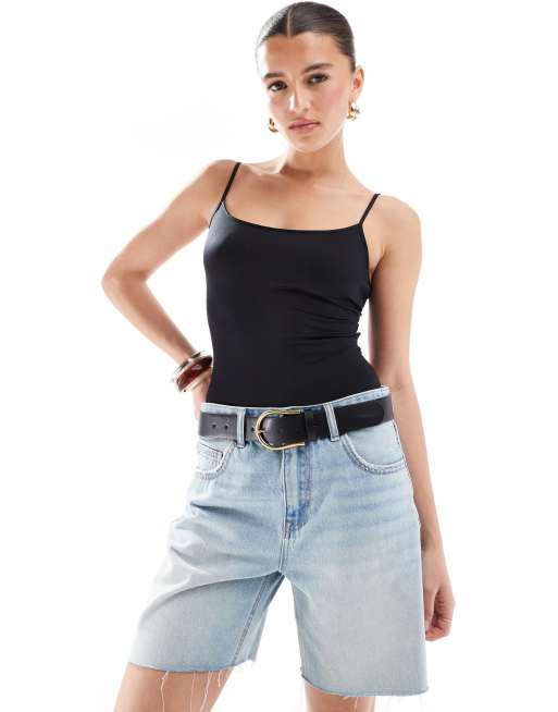 Stradivarius – STR – Mittellange Jeans-Shorts in heller Waschung