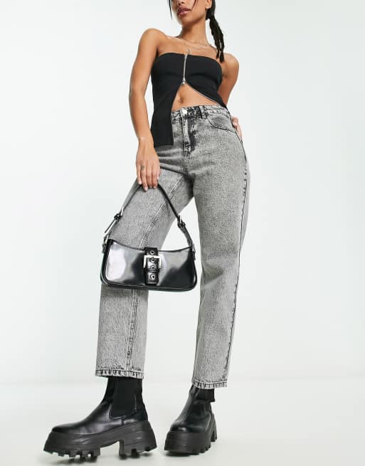 Stradivarius - STR - Mom-jeans i grå syrevask 
