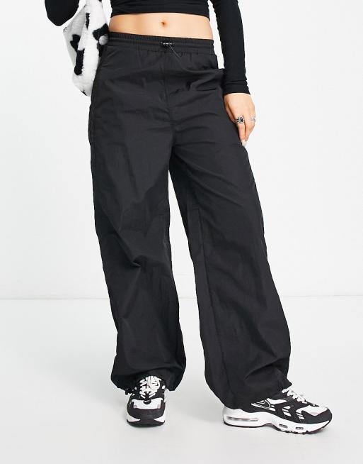 Stradivarius STR nylon parachute pants in black ASOS