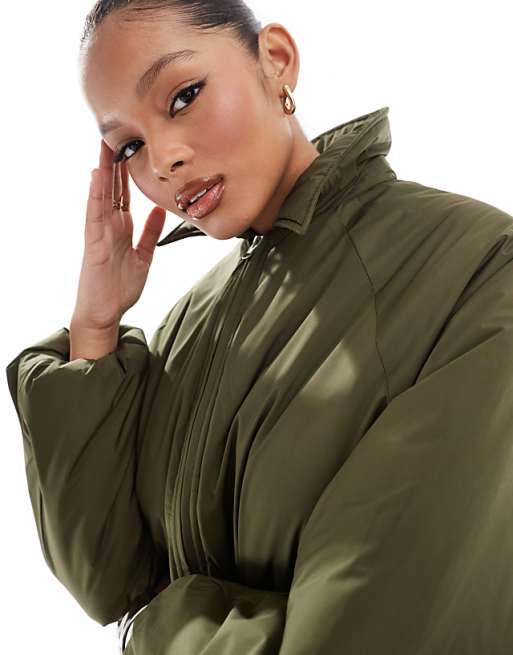 Stradivarius STR nylon puffer jacket in khaki | ASOS Stradivarius STR nylon puffer jacket in khaki | ASOS
