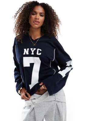 Stradivarius - STR - Oversize-Baseball-Sweatshirt in Marineblau