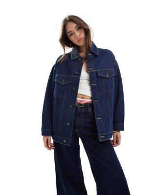 Stradivarius - STR - Oversize-Jeansjacke in Dunkelblau