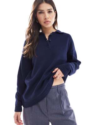 Stradivarius - STR - Oversize-Polohemd in Marineblau