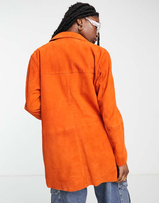 Stradivarius - STR - Oversized blazer van suède in roodbruin , 4 van 4