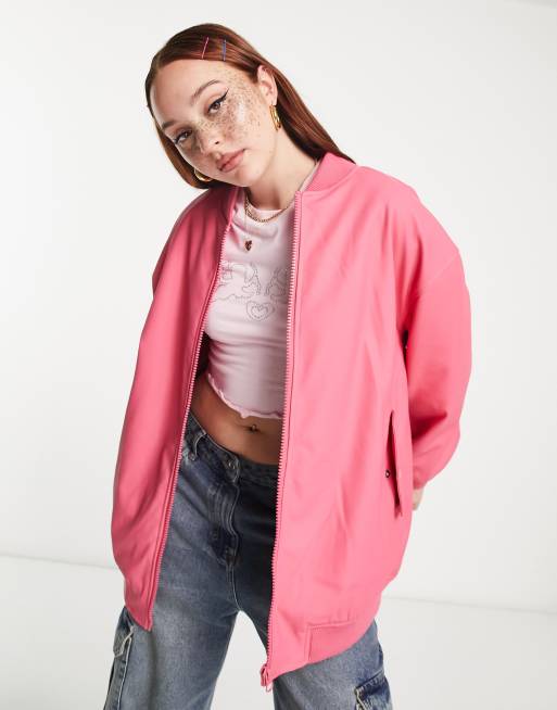 Bright pink 2024 bomber jacket