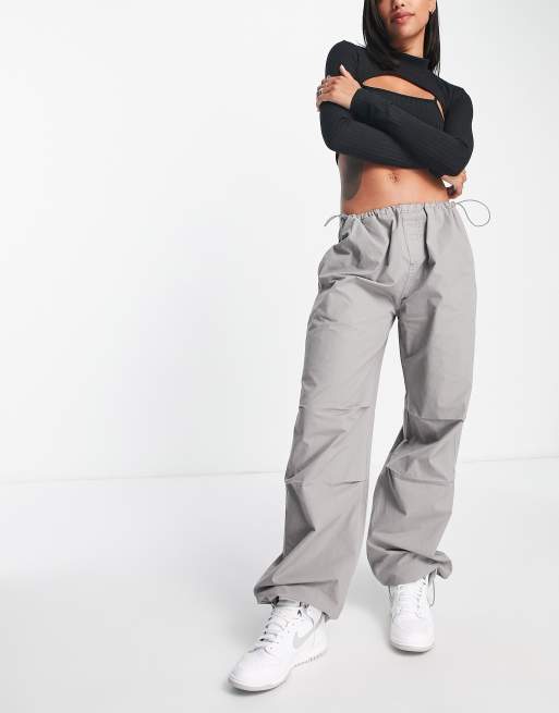 Stradivarius STR oversized parachute pant in grey