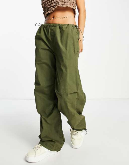 Stradivarius STR oversized parachute pant in khaki