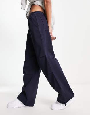 Stradivarius STR oversized parachute pant in navy | ASOS