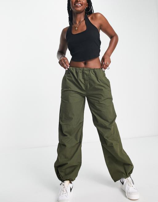 Stradivarius STR oversized parachute pants in khaki