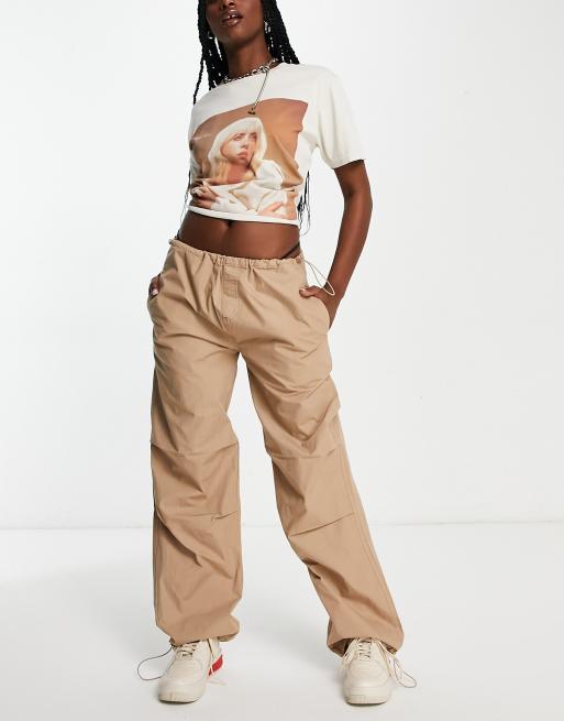 Stradivarius STR oversized parachute pants in stone