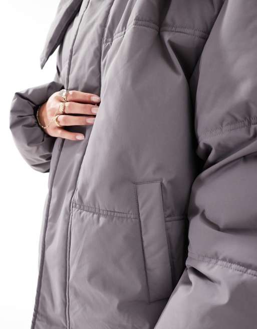 Stradivarius STR oversized puffer jacket in slate gray | ASOS