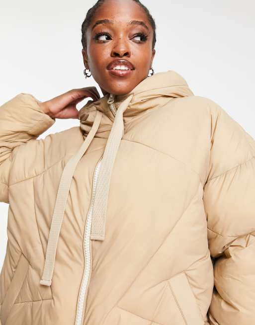 Stradivarius STR oversized puffer jacket with herringbone tape in ecru |  ASOS