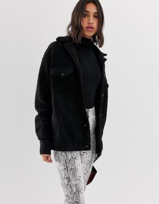 black teddy trucker jacket