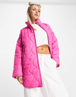 Stradivarius STR padded jacket in hot pink