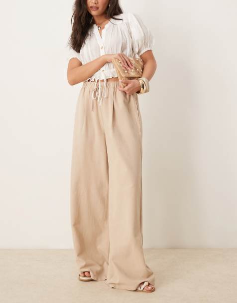 Stradivarius - STR - Pantalon aspect lin avec cordon de serrage - Taupe - view 1