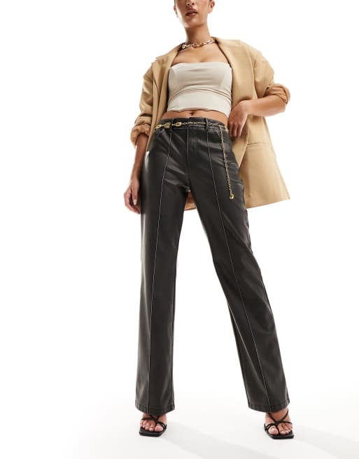 Stradivarius - STR - Pantalon droit en similicuir - Noir délavé , 2 de 5