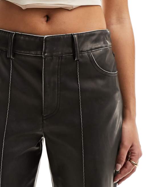 Stradivarius - STR - Pantalon droit en similicuir - Noir délavé , 3 de 5