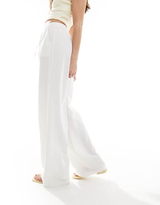 Stradivarius - STR - Pantalon taille basse aspect lin - Blanc    , 5 de 5