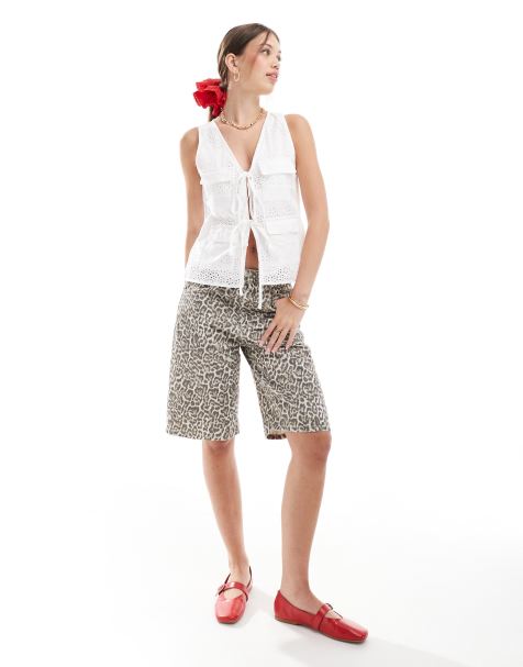 Stradivarius - STR - Pantaloncini dad di jeans con stampa leopardata - view 1