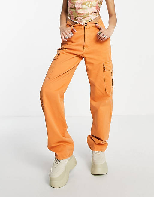 Pantaloni cargo dritti arancioni Asos Donna Abbigliamento Pantaloni e jeans Pantaloni Pantaloni cargo STR 