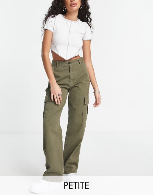 Stradivarius – STR – Petite – Spodnie bojówki w kolorze khaki z prostymi nogawkami