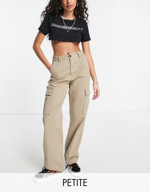 Stradivarius STR Petite straight leg cargo pants in stone