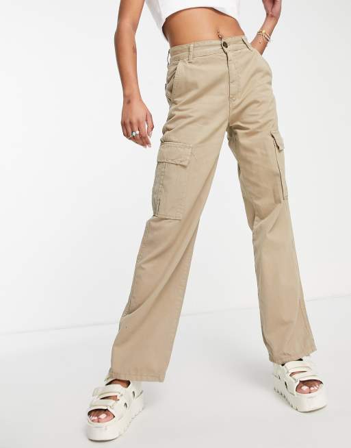 Stradivarius STR Petite straight leg cargo pants in stone, 3 of 4
