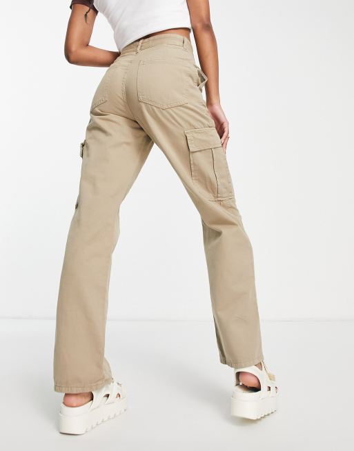 Stradivarius STR straight leg cargo trouser in stone, ASOS