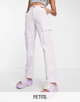 Stradivarius STR Petite straight leg cargo pants in washed lilac-Purple