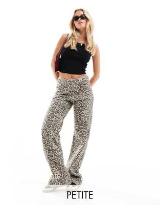 Stradivarius Straight Leg Jeans In Leopard Print-multi