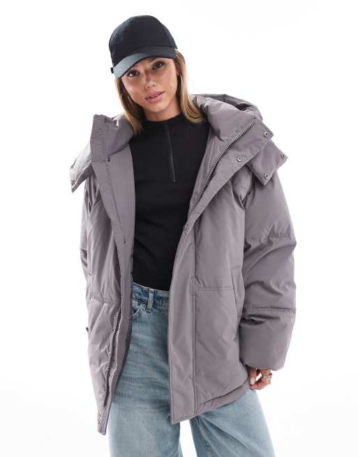 Stradivarius - STR - Piumino oversize grigio ardesia, 2 di 4