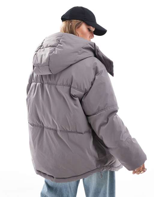 Stradivarius - STR - Piumino oversize grigio ardesia, 4 di 4