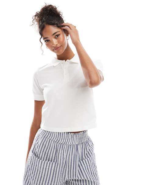 Stradivarius STR polo top in white - view 1