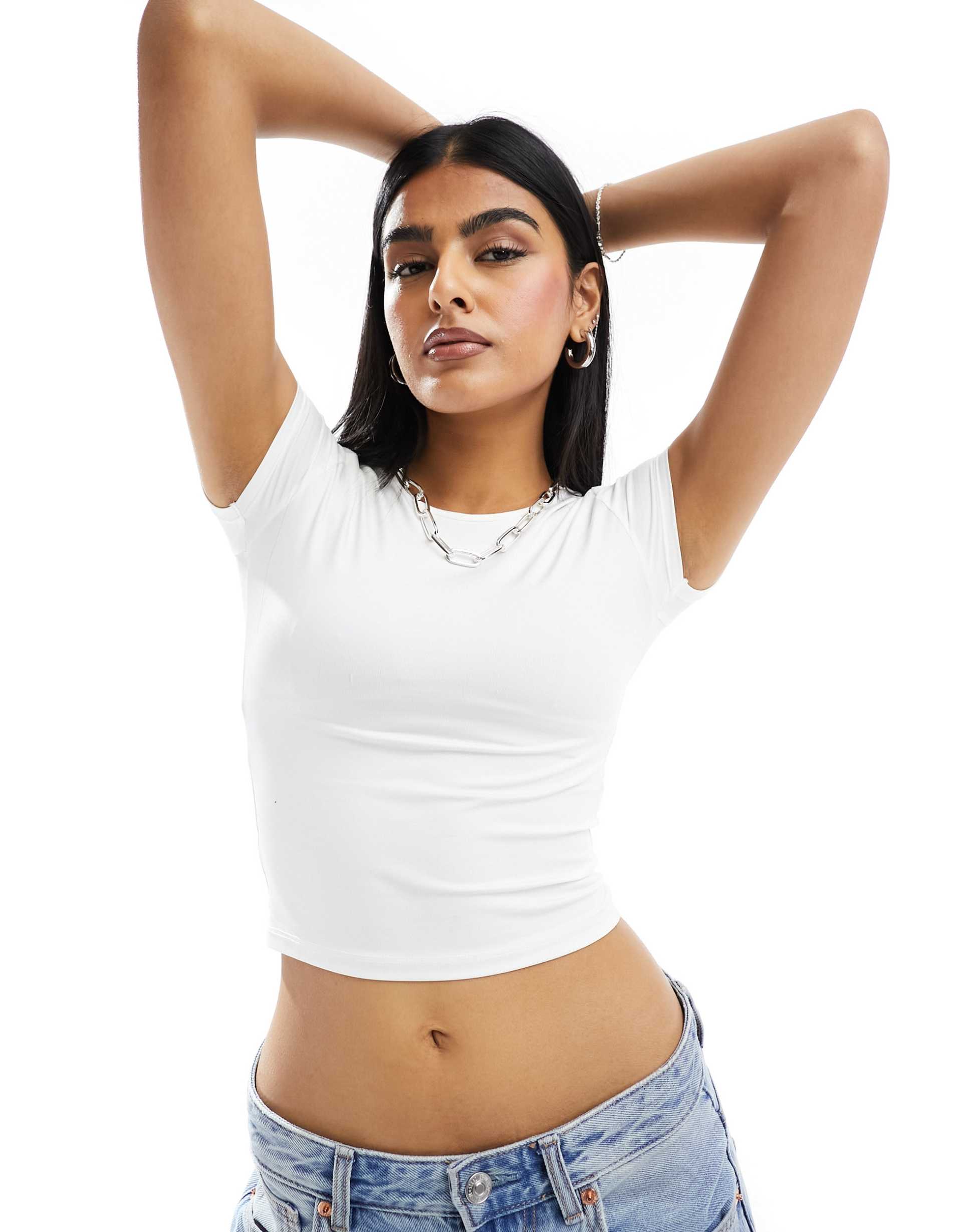 stradivarius str polyamide t-shirt in white