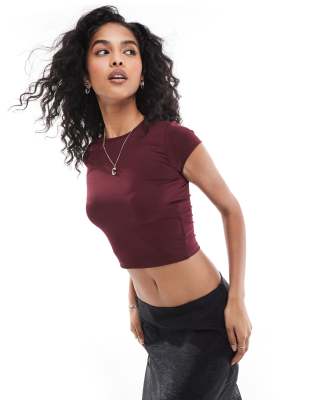 STR polyamide tshirt in burgundy-Red