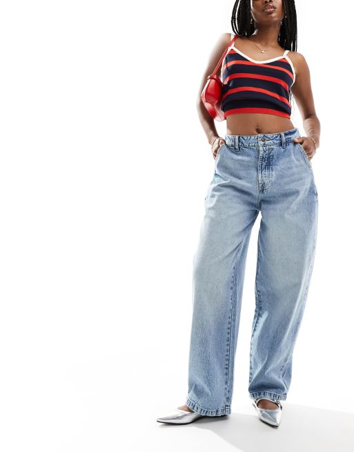 Stradivarius - STR - Posede jeans i vasket blå