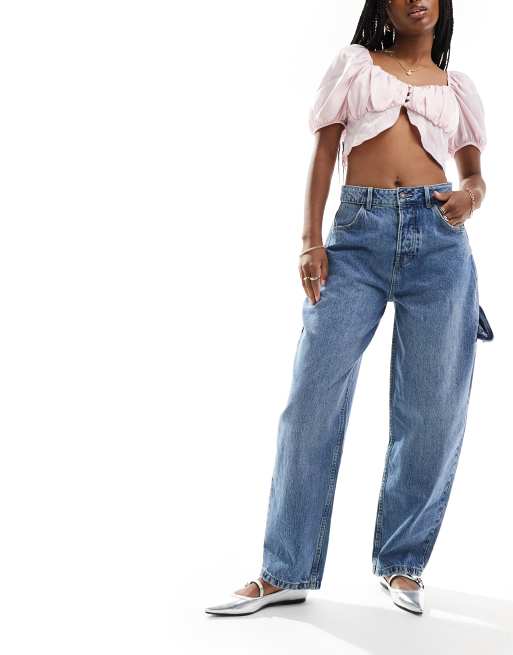 Stradivarius - STR - Posede tømrerjeans i blå