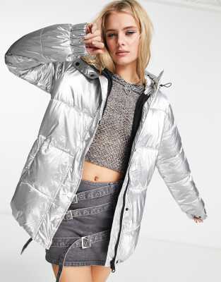 Stradivarius STR puffer coat in silver