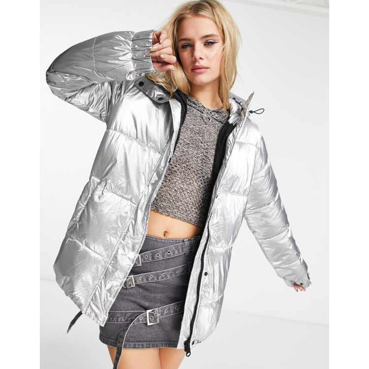 Stradivarius STR puffer coat in silver