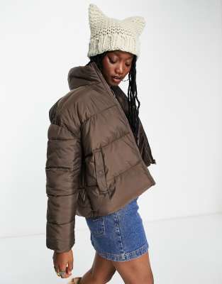 Stradivarius STR puffer jacket in chocolate - ASOS Price Checker