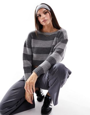 Stradivarius STR slouchy knit jumper in grey stripe - ASOS Price Checker