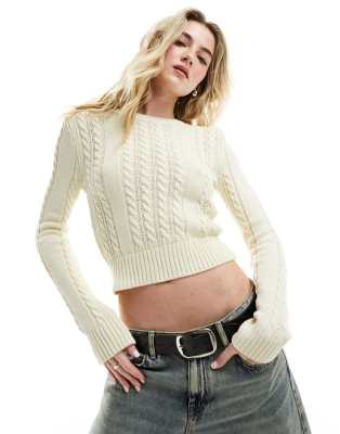 Stradivarius - STR - Pullover in Ecru mit Zopfmuster-Weiß