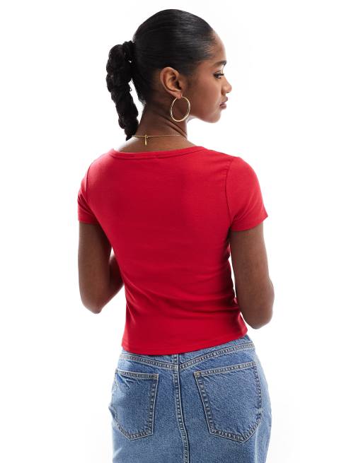Stradivarius - STR - Top met geknoopte voorkant in rood