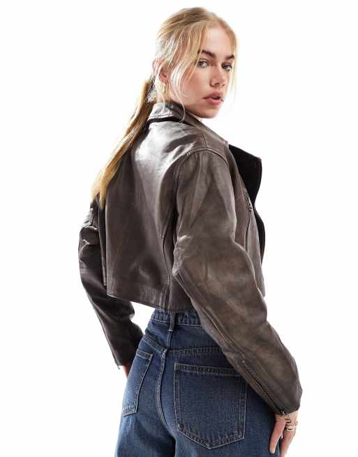 Stradivarius real leather biker jacket new arrivals