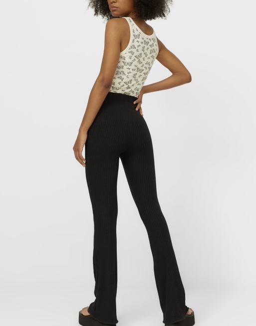 Stradivarius STR ribbed flare pants in black | ASOS