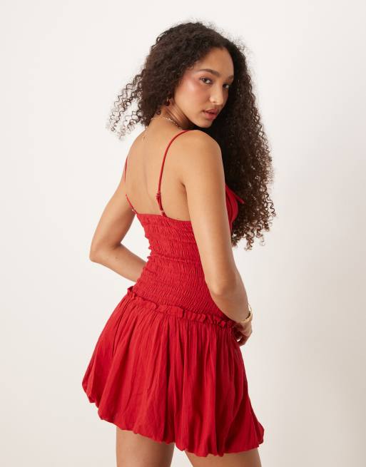 Stradivarius - STR - Robe courte froncée à ourlet style boule - Rouge, 4 de 4