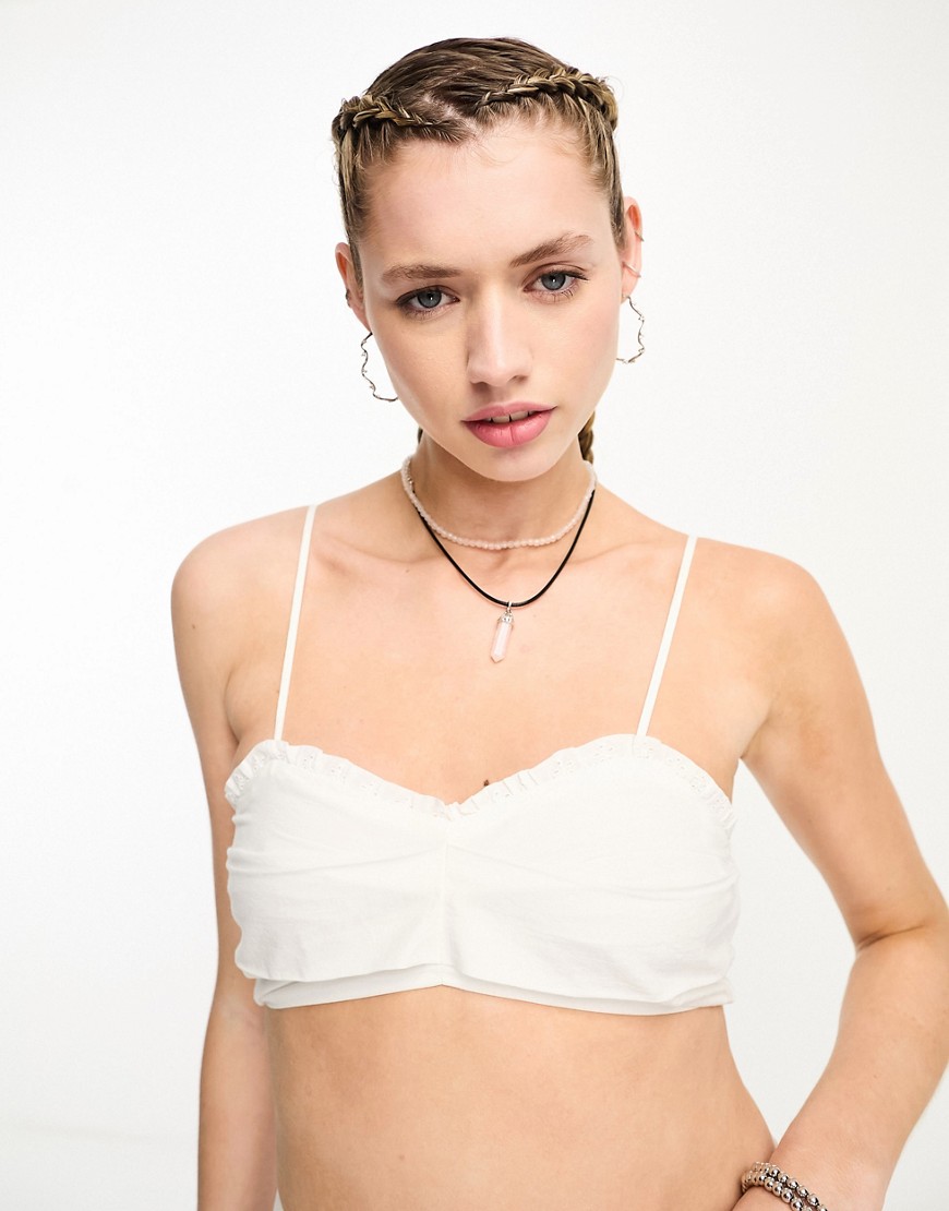Stradivarius STR ruched cami top in white co-ord