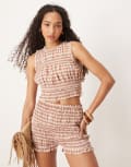 [Stradivarius] Stradivarius STR ruched high neck crop top in check (part of a set)-Multi L MULTI